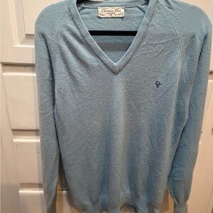 Vintage Christian Dior Knit Sweater Adult Large Blue V Neck M